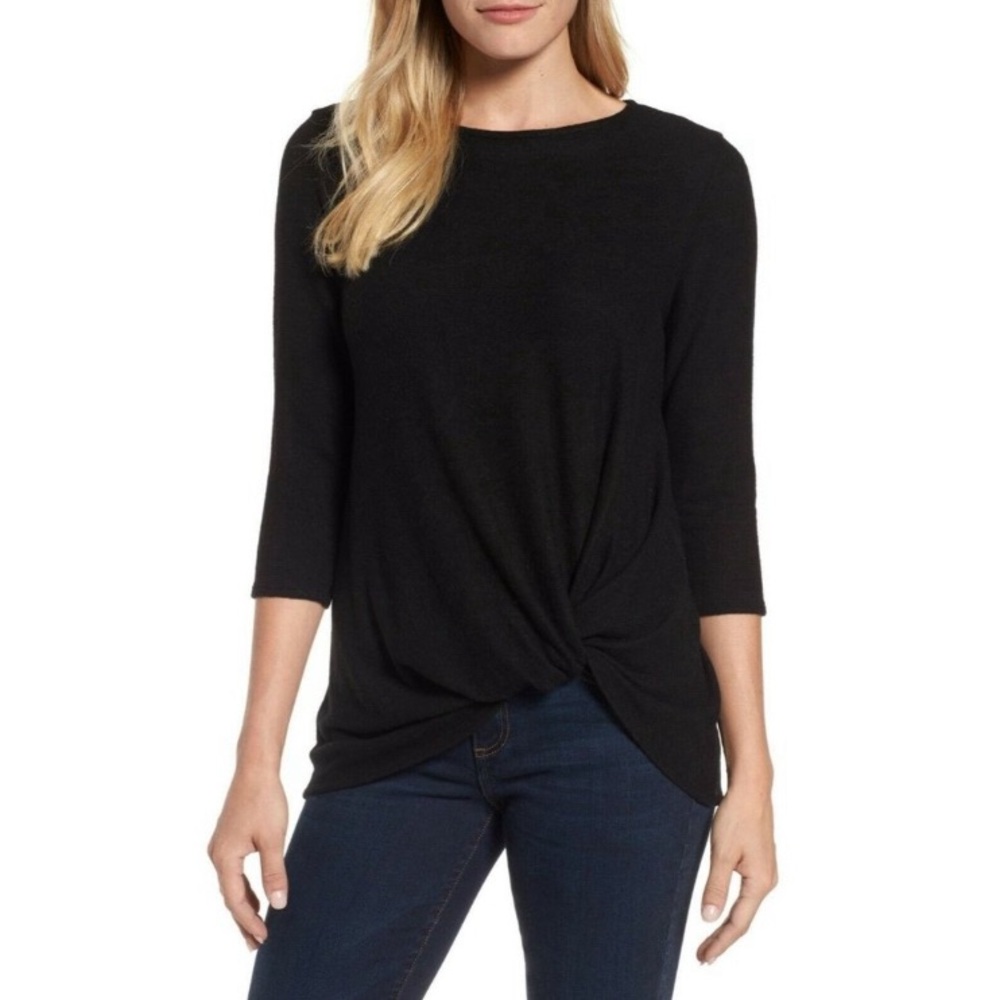 🎁LikeNew Gibson Women's Black Twisted Bottom Blouse #SF5369JP- Petite Medium 6/8